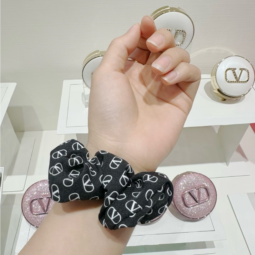 Valentino Black & White Logo Scrunchie